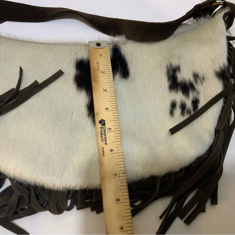 Maurizio Taiuti White and Dark Brown Fringe Cowhide Shoulder Tote - Picture 7 of 8